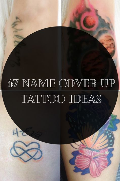 67 Name Cover Up Tattoo Ideas - TattooGlee Cover Up Initials Tattoo, Small Word Cover Up Tattoo, Initial Cover Up Tattoo, Name Coverup Tattoo Ideas For Men Arm, Unique Cover Up Tattoos For Women, Colorful Wrist Tattoos For Women, Name Cover Tattoo, Name Tattoo Cover Up, Cover Tattoo Before And After