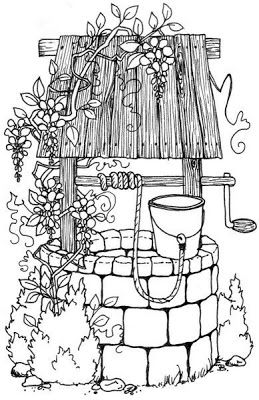 Beccy's Place: Wishing Well Adult Colouring Pages, Soyut Sanat Tabloları, Pola Sulam, Wishing Well, Drawing Lessons, Coloring Book Pages, Coloring Pictures, Digital Stamps, Pyrography