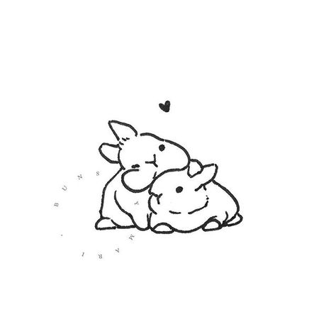 Cute and chubby bunny drawings - Buns by Mari @bunsbymari Cartoon Bunnies Drawing, Bunnies Kissing Drawing, Dog And Bunny Drawing, Floppy Bunny Tattoo, Two Rabbits Drawing, Bunny Family Tattoo, Rabbit Fine Line Tattoo, Two Bunnies Drawing, Two Rabbits Tattoo