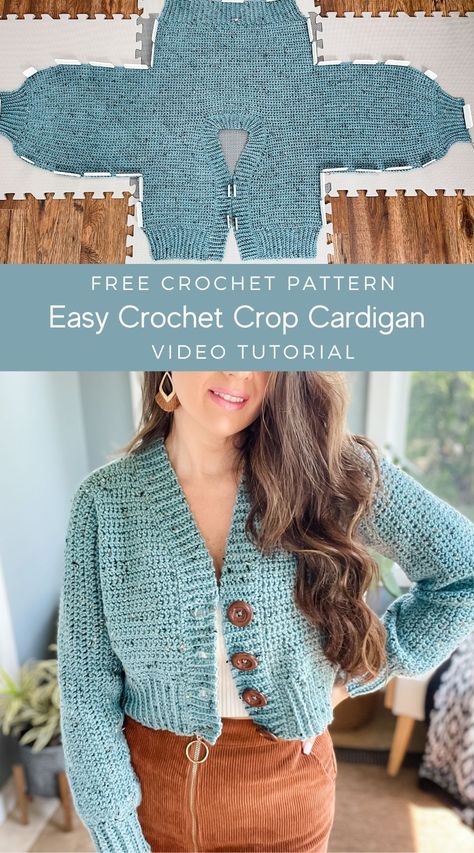 The Lakeside Crochet Cardigan free crochet pattern is an easy crochet crop cardigan pattern worked in one piece with a simple stitch pattern. The crochet cardigan can easily be modified to any length, and the pattern works up quickly with limited seaming. Customize the pattern to a longer length with pockets and belt/ Cardigan Au Crochet, Crochet Cardigan Free, Crochet Cardigan Pattern Free, Gilet Crochet, Crochet Sweater Pattern Free, Pola Amigurumi, Crochet Clothes For Women, Crochet Vest Pattern, Crochet Ladies Tops