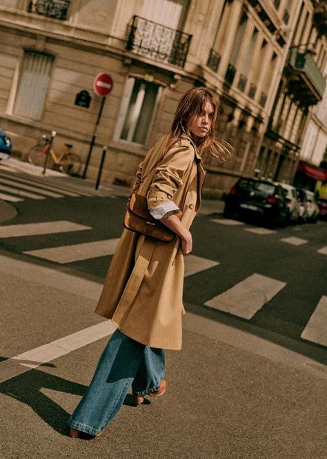 Scott Trench Coat - Camel - Organic Cotton - Sézane French Girl Fall Style, Camel Trench Coat, Azul Vintage, Looks Jeans, Classic Trench Coat, Fall Capsule Wardrobe, Quiet Luxury, Fade Out, The Quiet