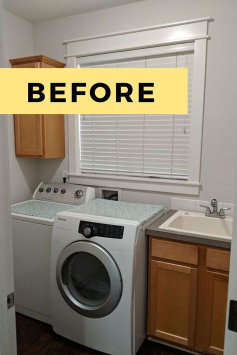 Utility Closet Makeover, Laundry Room With Sink In The Middle, Laundry Room Closet Ideas, Laundry Wallpaper, Room Closet Ideas, Elegant Laundry Room, Wallpaper Laundry, Diy Laundry Room Makeover, Laundry Room Decor Ideas