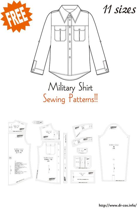 This is the pattern of Military Shirt. inch size(letter size) Children's-4,8,10/Ladies'-S,M,L,LL/Men's-S,M,L,LL cm size(A4 size) Children's-100,120,140/Ladies'-S,M,L,LL/Men's-S,M,L,LL Added the number of fabric meters required for each size Couture, Molde, Sewing Planner Printable, Kemeja Lelaki, Top Pattern Sewing, Mens Shirt Pattern, Shirt Patterns For Women, Crochet Tea Cozy, T Shirt Sewing Pattern
