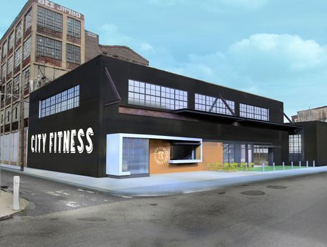 Warehouse Exterior Design, Commercial Gym Design, Modern Home Gym, Gym Architecture, Warehouse Gym, Philadelphia City Hall, Stuck In The Past, Gym Design Interior, San Myshuno