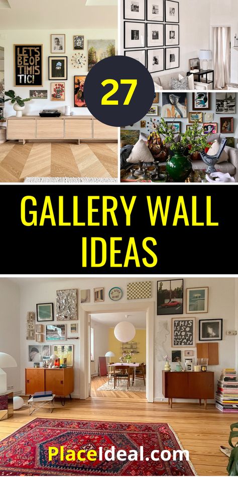 27 Gallery Wall Ideas 2024: Transform Your Space with Creative and Unique Layouts - placeideal.com Eclectic Living Room Gallery Wall, Gallery Wall On Large Wall, How To Create A Gallery Wall Living Room, Gallery Wall Ideas With Mirror, Gallery Wall With Molding, Canvas Gallery Wall Layout, Eclectic Gallery Wall Layout, Photo Gallery Wall Bedroom, Vertical Gallery Wall Layout