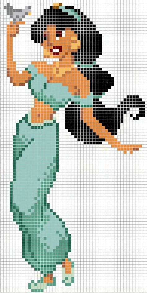 Jasmine cross stitch pattern Pixel Art Minecraft, Modele Pixel Art, Куклы American Girl, Disney Cross Stitch Patterns, Pixel Art Templates, Pixel Crochet, Stitch Cartoon, Hama Beads Patterns, Minecraft Pixel Art