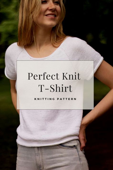 Free summer knitting pattern designed by Originally Lovely. This simple, classic top is designed to be your perfect go-to t-shirt! Knitted Tshirt Pattern, Knit Shirt Pattern, Knit Top Pattern Free, Easy Sweater Knitting Patterns, Summer Knitting Patterns, Knit Top Patterns, Knitting Patterns Free Blanket, Knitting Basics, Knitting Patterns Free Sweater