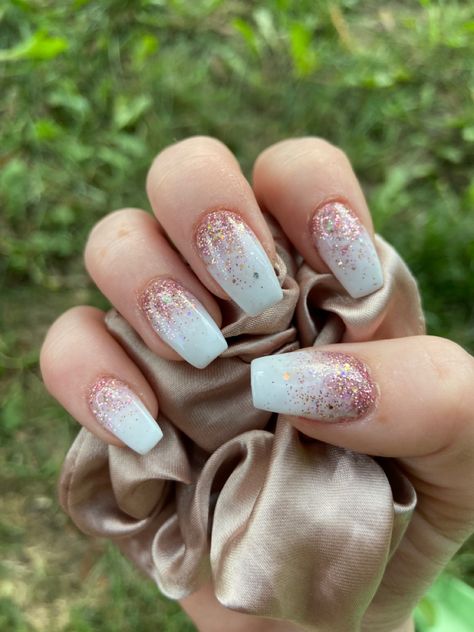 Birthday nails, rose gold, glitter, ombre, anc, white, nails, Pink, gold Rose Gold Nails Glitter, Milky Nails, Pink Glitter Nails, Gold Glitter Nails, White Glitter Nails, Pink Ombre Nails, Ombre Nails Glitter, Ombre Nail Designs, Rose Gold Nails