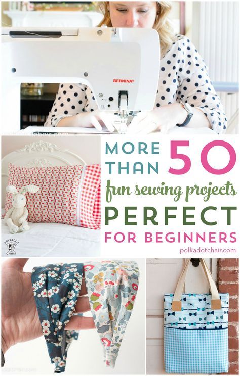More than 50 fun and cute beginner sewing projects. Great for learning how to sew and good projects for teaching kids to sew. Beginner Sewing Projects, Teaching Kids To Sew, Syprosjekter For Nybegynnere, Learning How To Sew, Projek Menjahit, Polka Dot Chair, Sewing 101, Beginner Sewing, Beginner Sewing Projects Easy