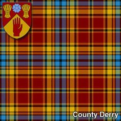 County Londonderry or Derry Irish Tartan Regional, Irish Clans, Celtic Signs, Irish Kilt, Irish Things, Clan Tartans, Tartan Wedding, Kilt Accessories, Weaving Book