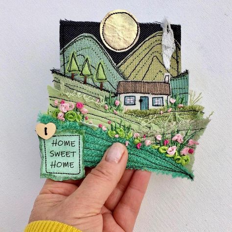 Fabric Landscapes, Hand Stories, Sharon Blackman, Sewing Illustration, Back To Business, Applique Art, Scrap Fabric Crafts, Textile Art Embroidery, Irish Cottage