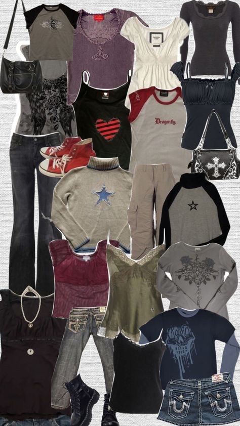 early 2000s fashion #early2000s #y2k #y2kfashion #myfirstshuffle #music #vintage #collage #slay #red #outfitcheck #outfitinsp Early 2k Fashion, 2000s Punk Aesthetic Outfits, Y2k British Fashion, Y2k Early 2000s Outfits, 200s Y2k Fashion, Early Fashion 2000s Outfits, 2000s Fashion Collage, Early 200s Outfit, Early Y2k Fashion