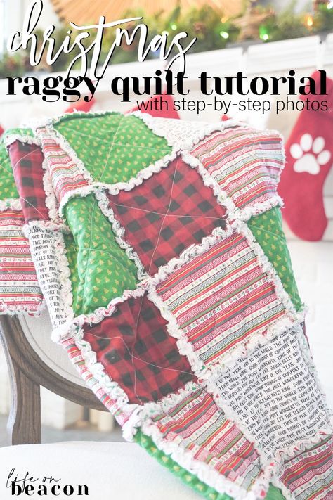 Patchwork, Christmas Sewing Ideas, Sewing Ideas Easy, Raggy Quilts, Holiday Sewing Projects, Craft Ideas Christmas, Christmas Rag Quilts, Rag Quilt Tutorial, Rag Quilt Patterns