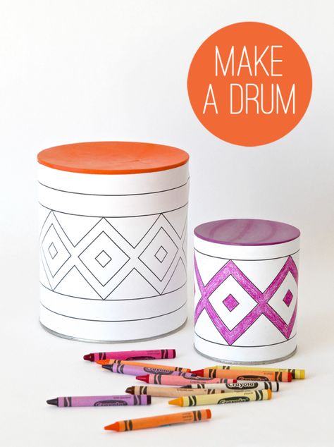 Upcycling, Drum Wrap, Colorful Thanksgiving, Drum Lessons For Kids, Drum Craft, Drums Artwork, Recycled Cans, Diy Drums, Drums For Kids