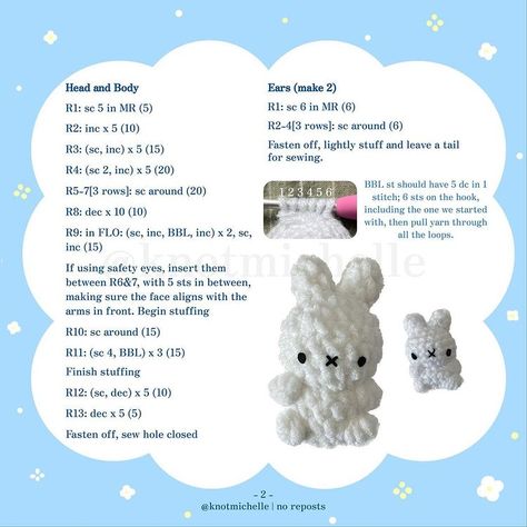 Crochet Patterns One Color, Cute Crochet Tutorial, Crochet Mini Plushies, Free No Sew Crochet Patterns, Tiny Plushies, Small Crochet Ideas, Mini Crochet Animals, Plushie Crochet Pattern, Crochet Rabbit Free Pattern