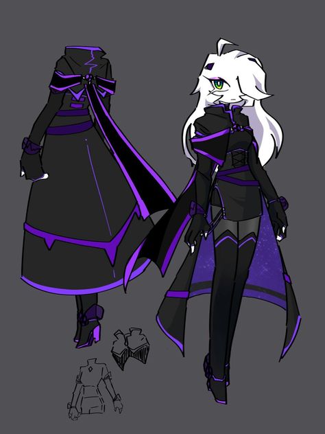 Outfit Ideas Art Female, Villian Outfit Drawing, Anime Villain Outfit Design Female, Mha Villain Outfit Ideas, Villain Suits Female, Villain Arc Outfits, Dark Mage Outfit, Character Design Back View, Rarity Redesign Mlp