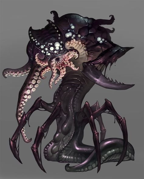 Fthagn by Scebiqu on DeviantArt Lovecraftian Horror, Dark Creatures, 다크 판타지, Cosmic Horror, Alien Concept Art, Monster Concept Art, Alien Creatures, Fantasy Creatures Art, Fantasy Monster