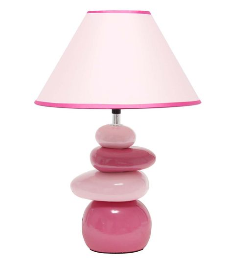 Creekwood Home Priva 1725" Contemporary Ceramic Stacking Stones Table Desk Lamp for Home Décor, Bedroom, Living Room, Dining Room, Entryway, Office, PinkStones of ceramic in pink variations stack vertically to create a lovely sturdy base beneath the empire fabric shade in a light pink with darker pink trim This table lamp is the perfect fit to add a little colored décor to your space and even works in a nursery or child's room!Product Details1209 x 1209 x 1755Includes 1 x empire shaped fabric shade in light pink with dark pink trimIncludes 1 x ceramic lamp base made of varying pink colored stonesPowered on by a push pin located on the socket of the lamp and includes a 5' black plug in cord Stone Table Lamp, Stacking Stones, Ceramic Lamp Base, Stone Table, Pink Ceramic, Pink Trim, Stacked Stone, Ceramic Base, Ceramic Lamp