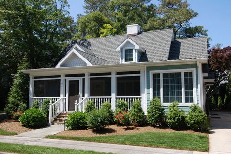 A screened front porch Screened In Front Porch Cape Cod, Enclosed Porch Front Of House, Front Porch Next To Garage, Classy Screened In Porch, Houses With Screened In Front Porches, House With Enclosed Front Porch, Small Screened In Front Porch, Enclosing Front Porch, Screened In Front Porch Curb Appeal