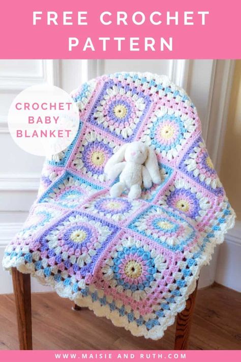 Amigurumi Patterns, Baby Granny Square Blanket, Crochet Granny Square Baby Blanket, Baby Blanket Crochet Pattern Easy, Granny Square Baby Blanket, Granny Square Haken, Crochet Baby Blanket Free Pattern, Granny Square Crochet Patterns Free