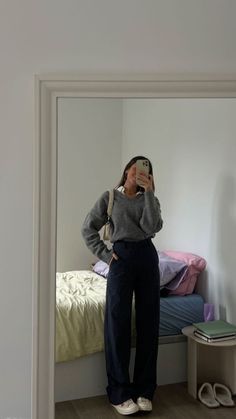Busy Casual Outfit Women, Winter Outfit With Trousers, Business Casual Outfits Restaurant, Business Casual Outfits Tan Pants, Intern Business Casual, Crew Sweater Outfit Women, Sunday Breakfast Outfit Casual, Casual Work Outfit Aesthetic, Slacks And Tennis Shoes