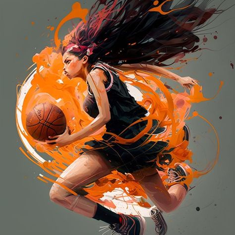 AI Art: Sports: Baskeball Art Anime Basket, Female Basketball, Basketball Room, Vintage Illustration Art, Tech Art, Basketball Art, Logo Design Typography, Futuristic Art, Sports Art