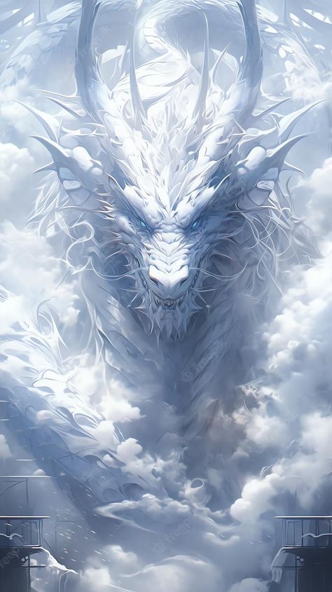 White Chinese Dragon Fantasy Art, Asian Dragon Aesthetic, Sky Dragon Art, Dragon Chinese Illustration, Dragon Screensaver, White Eastern Dragon, Cool Dragon Wallpaper, White Dragon Fantasy Art, Dragon Face Art