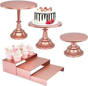 Rose Gold Treat Table, Cake Pedestal Ideas Display, Cake Stands Display, Rose Gold Cake Stand, Dessert Table Display, Diy Photo Booth Backdrop, Dessert Stands, Different Kinds Of Cakes, Cupcake Table