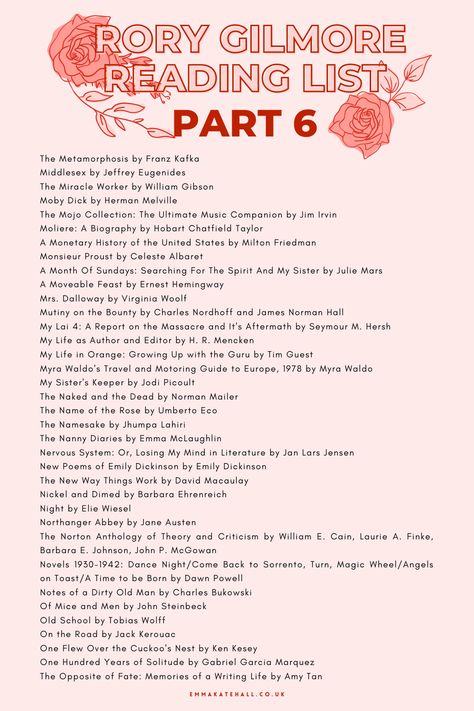 Rory Gilmore Reading List Part 6 Books Read By Rory Gilmore, Rory’s Book List, Rory Gilmore Tbr, Rory Books Reading Lists, Rory Gilmore's Reading List, All The Books Rory Gilmore Read, Guide To Rory Gilmore, Rory Gilmore Reading List Printable, Books That Rory Gilmore Read