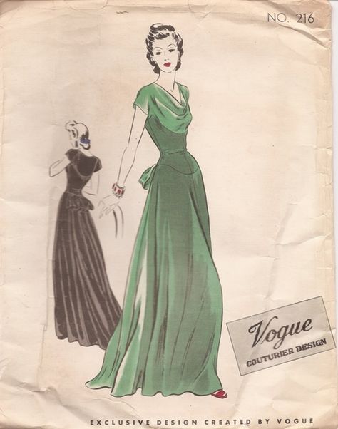 Evening Gown Pattern, Vintage Evening Gowns, Patron Vintage, Vintage Vogue Patterns, Fashion 1940s, Vintage Dress Patterns, Dress Blouse, Stil Inspiration, 1930s Fashion