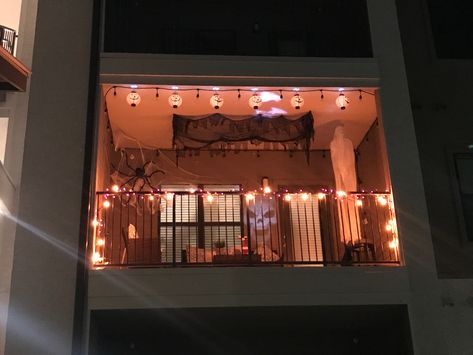 Our apartment patio decorations #halloween #decorations #patio Halloween Patio Decor, Halloween Balcony Ideas, Fall Apartment, Fall Apartment Decor, Apartment Halloween, Halloween Patio, Patio Decorations, Fall Patio, Halloween Decorations Apartment