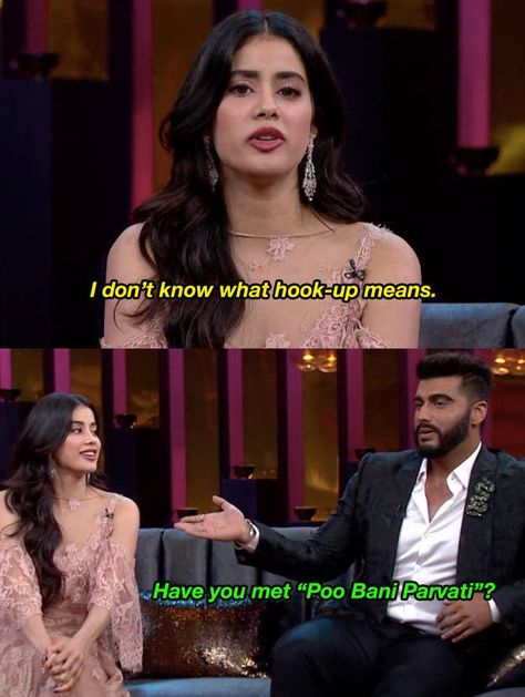 When Janhvi tried to play innocent in front of her brother but failed. 9 Weird And Adorable Moments From Janhvi And Arjun Kapoor's Episode On "Koffee With Karan" Humour, Movie Dialogues Bollywood Funny, Best Love Proposal, What Colors Mean, Facebook Jokes, Browns Memes, Khushi Kapoor, Jhanvi Kapoor, Sibling Love