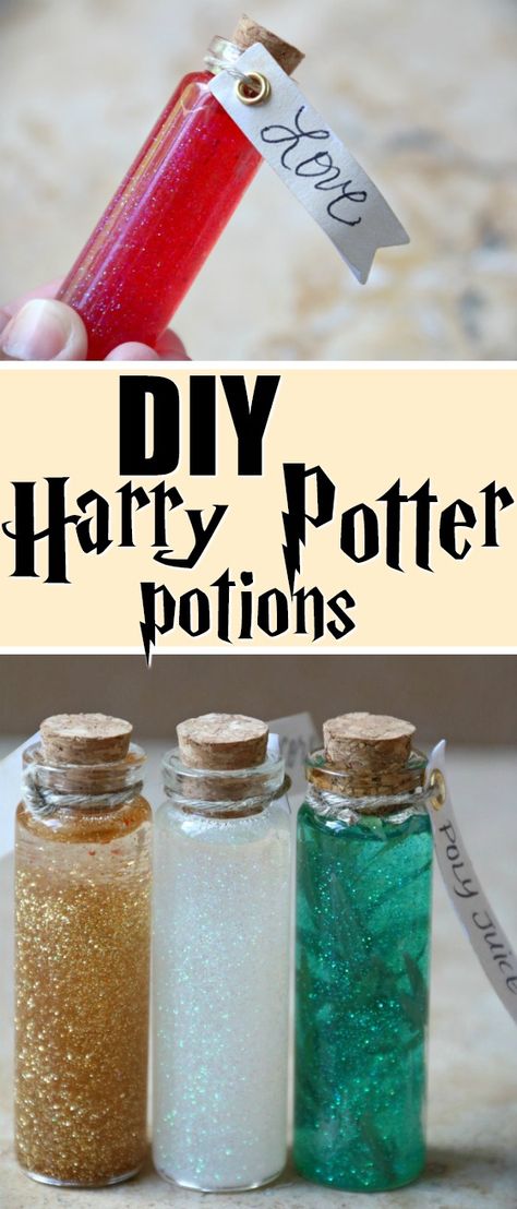 Harry Potter Magic Potions, Wizard Decorations Diy, Diy Harry Potter Gifts Birthday, Harry Potter Party Potions, Diy Potions Harry Potter, Harry Potter Potions Classroom, Harry Potter Experiments, Cool Harry Potter Crafts, Harry Potter Day Activities