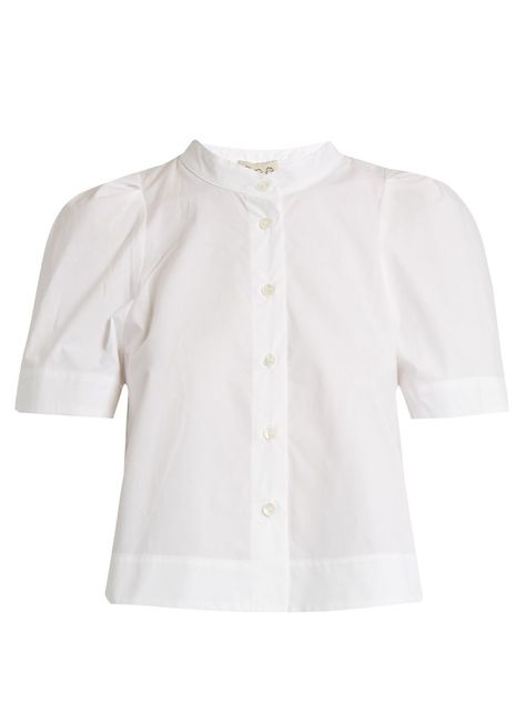 Puffy Sleeve Shirt, White Puff Sleeve Top, Boxy Shirt, Stand Collar Shirt, White Short Sleeve Shirt, Puff Sleeve Shirt, Puffy Sleeve, Cotton Poplin Shirt, Puff Sleeve Top