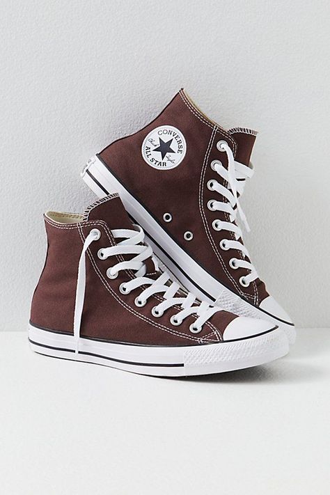 Chuck Taylor All Star Hi Top Converse Sneakers at Free People in Brown, Size: 3 M Converse Outfit Women, Converse Shoes High Top, Colored Converse, Cute Converse Shoes, Hi Top Converse, Shoes Sneakers High Tops, Brown Converse, Converse Brown, Estilo Dark