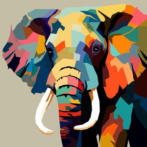 Pop Art Animals Painting, Modern Animal Art, Vector Animal Art, Elephant Pop Art, Graphic Design Art Artworks, Wpap Art Animal, Pop Art Illustration Graphics, Vector Illustration Design Graphics, Elephant Illustration Art