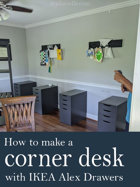 Small Homework Room, Ikea Alex Desk L Shaped, Home Office Layout 2 Desks, Lagkapten Corner Desk, Corner Desk For 2 People, Triple Desk Kids, Four Desks In One Room, Office Ideas His And Hers, Graphic Design Desk Setup Home Office