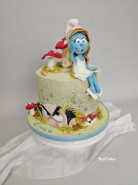 Fondant Cakes, Smurfette Cake, Smurfs Cake, Cake Decorating Flowers, Birthday Cake With Flowers, The Smurfs, Theme Cake, Girl Cake, Girl Cakes