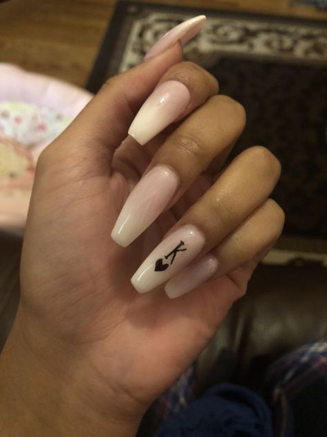 Pin on Nails Letter J Nails Acrylic, Nails With K Initials Acrylic, Acrylic Nails With A K Initial, White Nails With K Initials Acrylic, Black Nails With Letters Initials, Small Initial On Nails, Nails K Initial, Nails With Initials E, Nails With Initials K