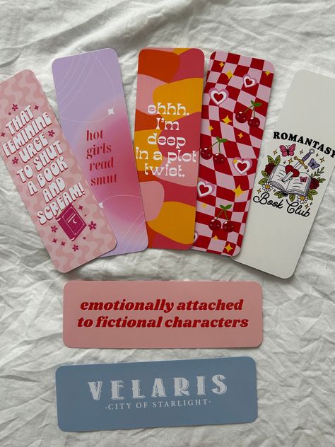 Booktok girlies, this one's for you ❤️ No more throwing random items in your books to hold your spot (iykyk) or dog-eared with our cute bookmarks 🥰 ** Image shows front and back of bookmark, not 2 different bookmarks** Double sided glossy cardstock feminine urge, checkered cherry, & Romantasy by svgsociety Small Bookmark Ideas, Book Themed Bookmarks, Book Club Bookmarks, Aesthetic Bookmarks Design, Fashion Bookmarks, Trendy Bookmarks, Colorable Bookmarks, Booktok Bookmarks, Taylor Swift Bookmarks