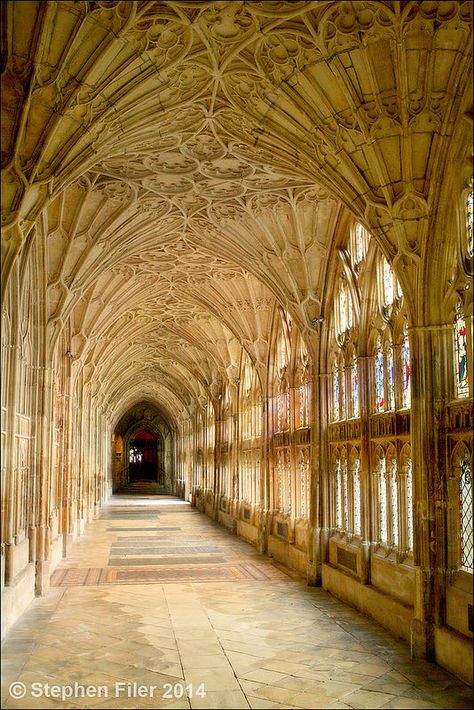 Gloucester Cathedral Cloisters | da S Filer Castle Mountain, Castle Architecture, Ribbed Vault, Antique Architecture, Gloucester Cathedral, Small Beach Houses, Durham Cathedral, Alnwick Castle, Lives Of The Saints