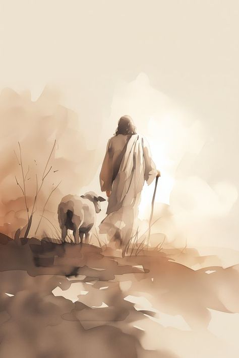 Flock Of Sheep Painting, Lion Of Judah Illustration, Jesus And Lamb Wallpaper, 99 Sheep Art, Christian Art Minimalist, Luke 15 Lost Sheep, Palm Sunday Art, Bible Verse Paintings, Lost Sheep Parable