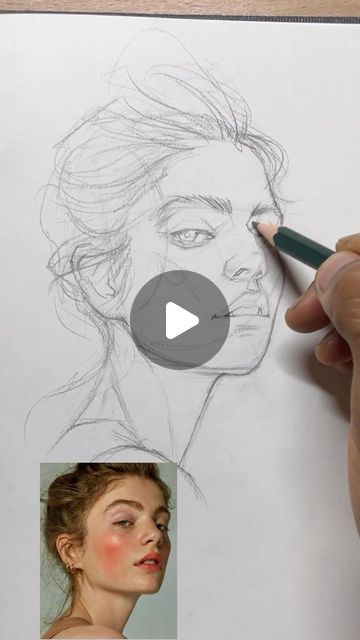 Portrait Drawing Female, Portrait Sketching Tutorial, Faces In Watercolor, Self Portrait Pencil Drawing, How To Paint Self Portrait, Portrait In Watercolor, Drawing A Face Tutorial, Portrait Faces Drawing, How To Draw The Face