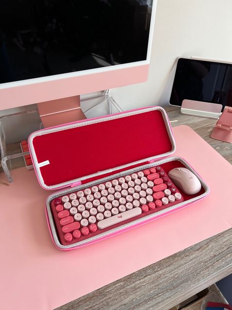 Logitech Pop Keys, Keyboard Pink, University Essentials, Aesthetic Tech, Pink Keyboard, Silver Desk, Logitech Keyboard, Logitech Mouse, Tech Girl