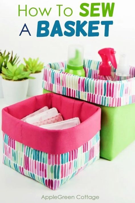 Cloth Storage Boxes, Easy Sew Gifts For Women, Fabric Baskets Diy Free Pattern, Fabric Holders, Sew A Basket, Sewn Baskets, Spring Sewing Projects, Bathroom Organiser, Diy Sy