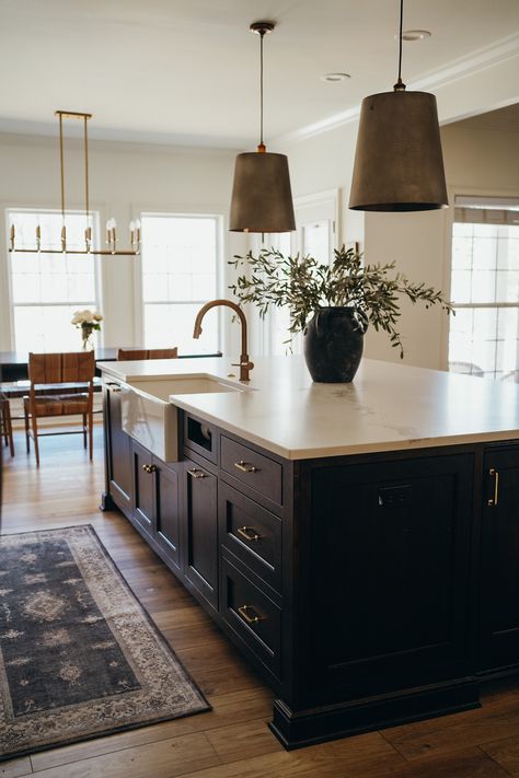 Our Kitchen Reno: Everything you want to know! Kitchen Island Styling, Lights Over Kitchen Island, Black Kitchen Island, Kitchen Mood Board, Full Kitchen, Installing Cabinets, West Highland White, Kitchen Inspiration Design, Kitchen Pendant Lighting