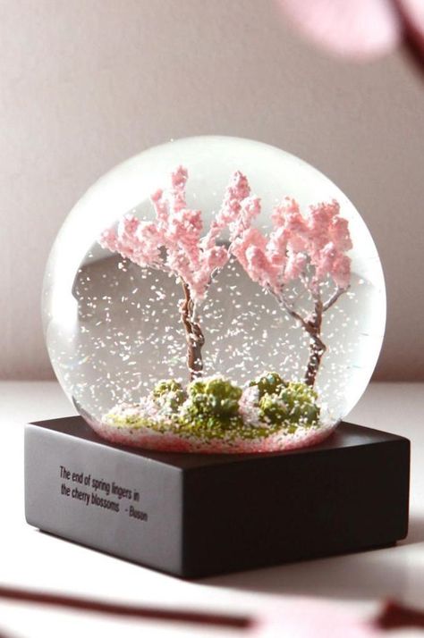 The end of spring lingers in the cherry blossoms Cherry Blossoms, End Of Spring, Water Globes, Crystal Figurines, Cute Room Decor, Snow Globe, Music Box, Crystal Ball, Resin Art