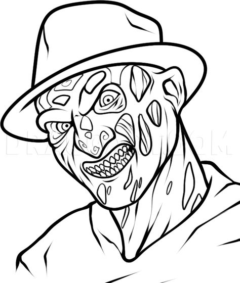 Simple Freddy Krueger Tattoo, Horror Tattoo Stencil, Fred Kruger, Freddy Krueger Drawing, Movie Character Drawings, Jason Drawing, Scream Drawing, Scary Coloring Pages, Freddy Krueger Art