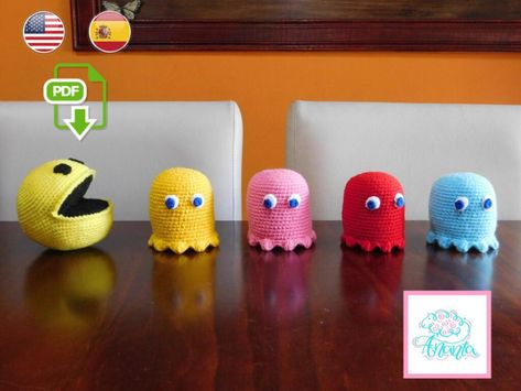 Amigurumi Patterns, Crochet Pacman Pattern, Crochet Pacman Ghost, Pacman Crochet Pattern Free, Crochet Game Controller Pattern, Pac Man Crochet Free Pattern, Nintendo Amigurumi Free Pattern, Crochet Pacman, 90s Crochet