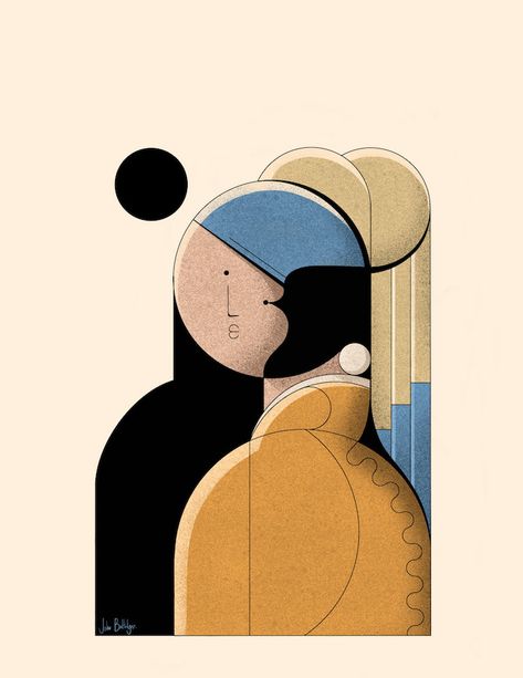 Artist Reimagines Famous Paintings Using Geometric Shapes John Battalgazi, Art Deco Illustrations, Famous Portraits, Girl With A Pearl Earring, Geometric Shapes Art, Multi Panel Art, Iconic Images, Fun Illustration, Colorful Portrait